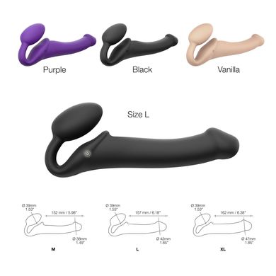 Безремінний страпон з вібрацією Strap-On-Me Vibrating Black L, діаметр 3,7см, пульт ДК, регульований SO3829 фото