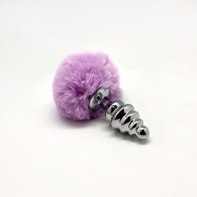 Металева анальна пробка Кролячий хвостик Alive Fluffy Twist Plug M Purple, діаметр 3,4 см SO6308 фото