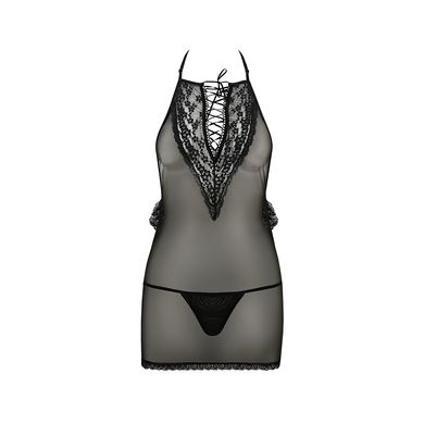 Сорочка прозора приталена Passion ERZA CHEMISE XXL/XXXL, black, трусики PS26006 фото