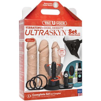 Набір для страпона Doc Johnson Vac-U-Lock VIBRATING Dual Density ULTRASKYN Set: діаметр 3×3,8 см SO6916 фото