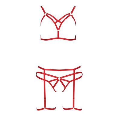 Комплект білизни Passion Exclusive MAGALI SET OpenBra L/XL, red, стрепи, ліф, трусики і пояс PS23801 фото