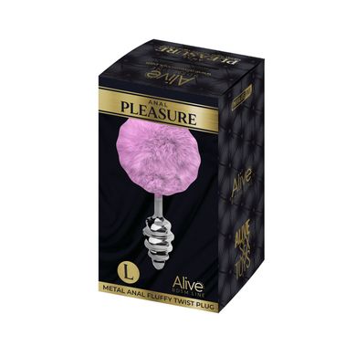 Металева анальна пробка Кролячий хвостик Alive Fluffy Twist Plug L Purple, діаметр 3,8 см SO6310 фото