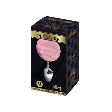 Металева анальна пробка Кролячий хвостик Alive Fluffy Plug M Pink, діаметр 3,4 см SO6316 фото